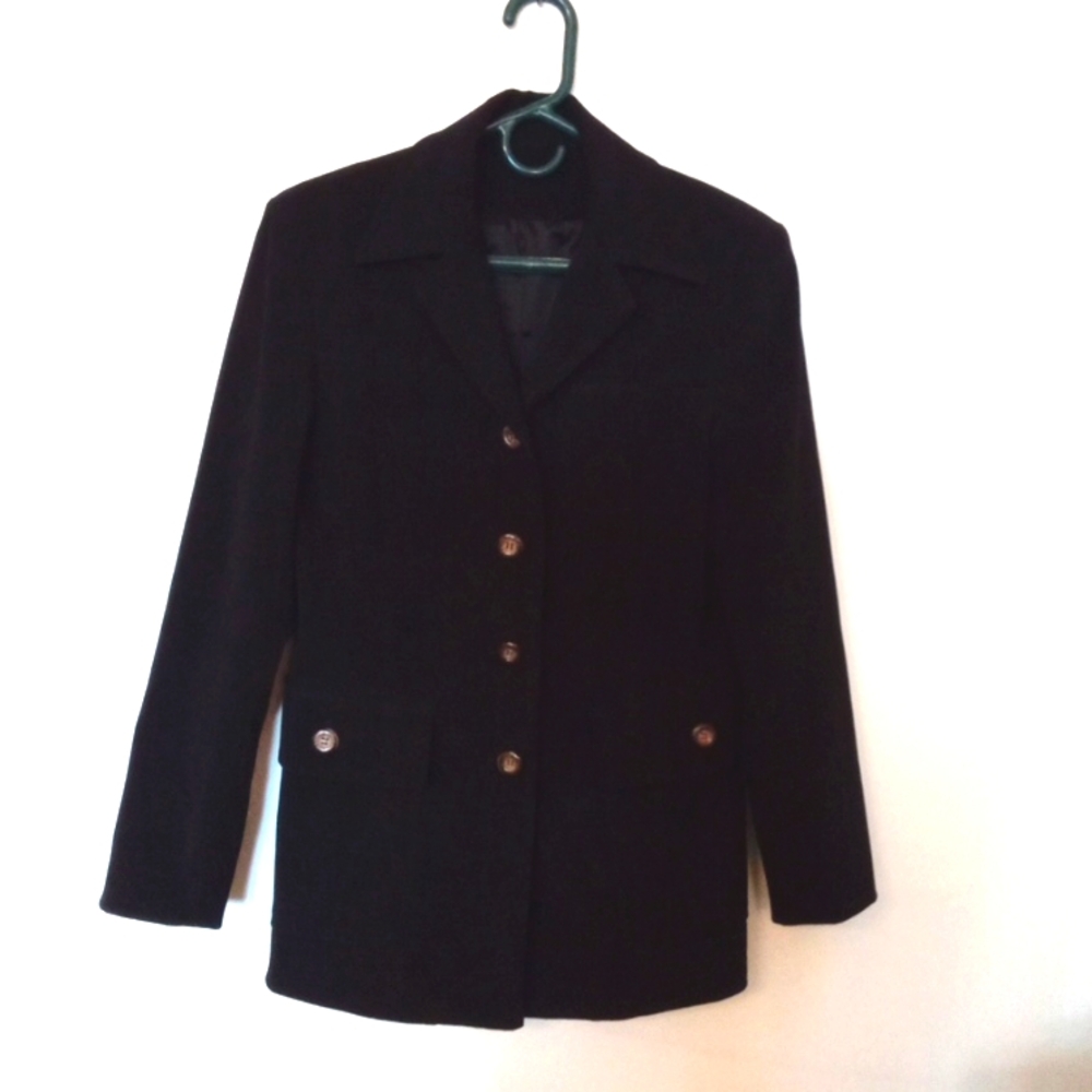 Women's Black Faux Suede 4 Button Up Flap Pockets Chore Shacket Medium